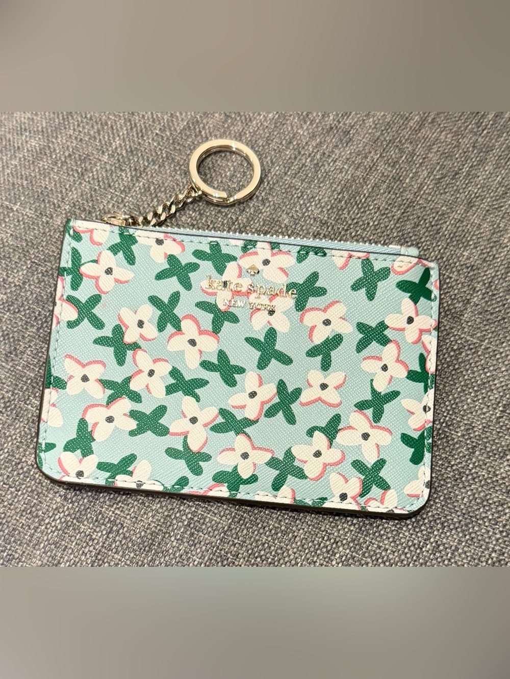 NEW Kate Spade Laurel Way Bitsy Floral Pop Green Pink Zipper Card Wallet